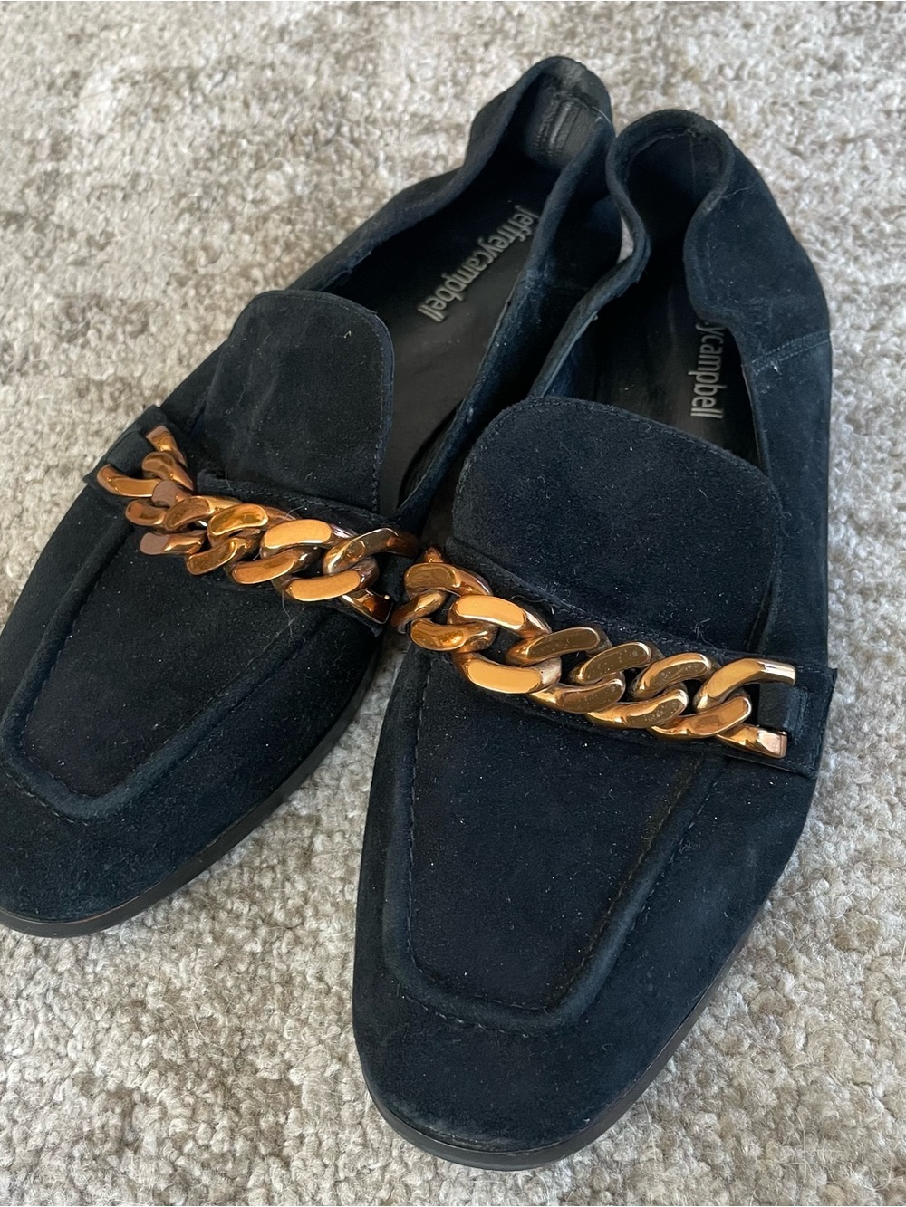 Jeffrey Campbell Black Suede Loafers with Gold Chain Size 8 - Picture 10 of 12